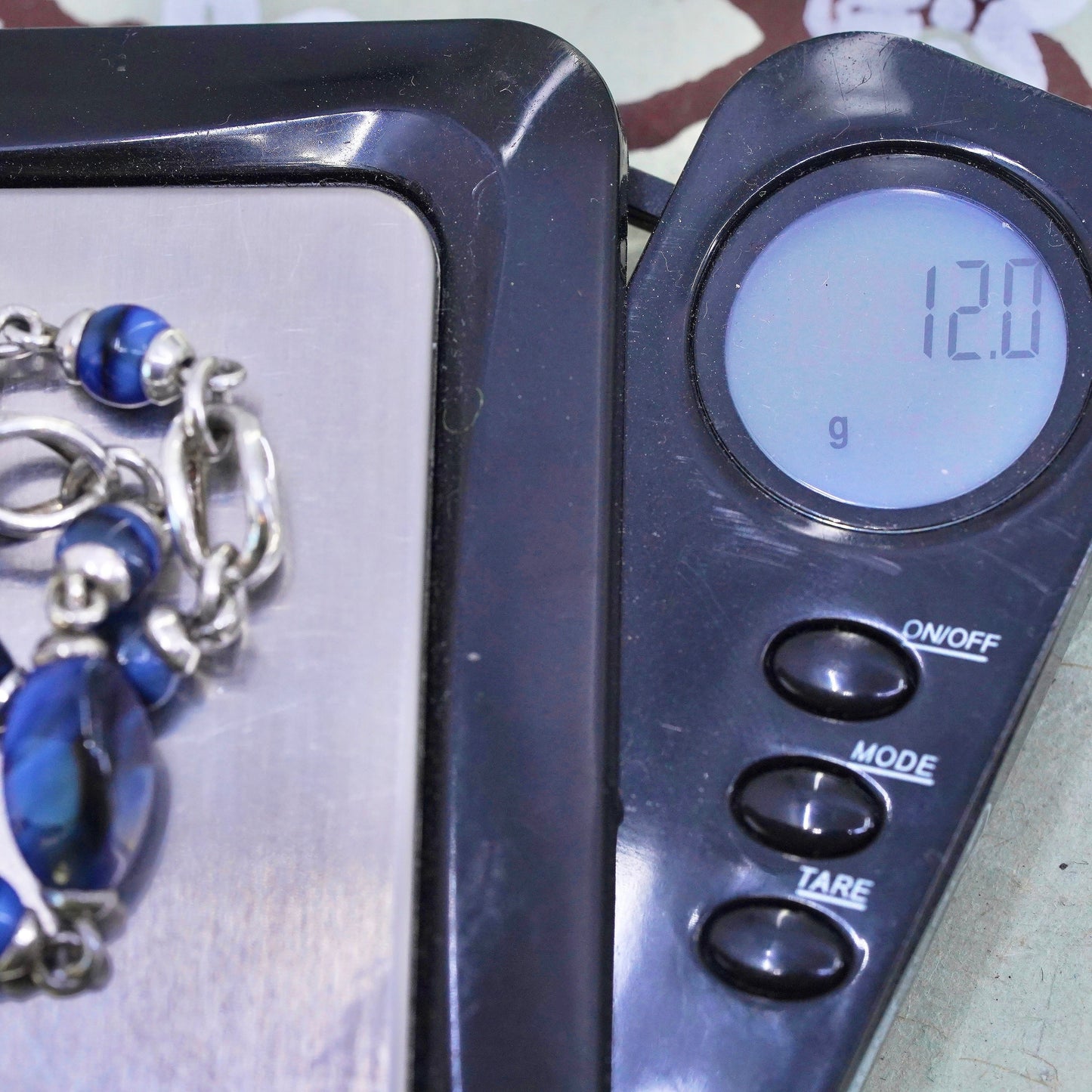 6.5”, Vintage Mexican sterling 925 silver bracelet with blue tiger eye nuggets