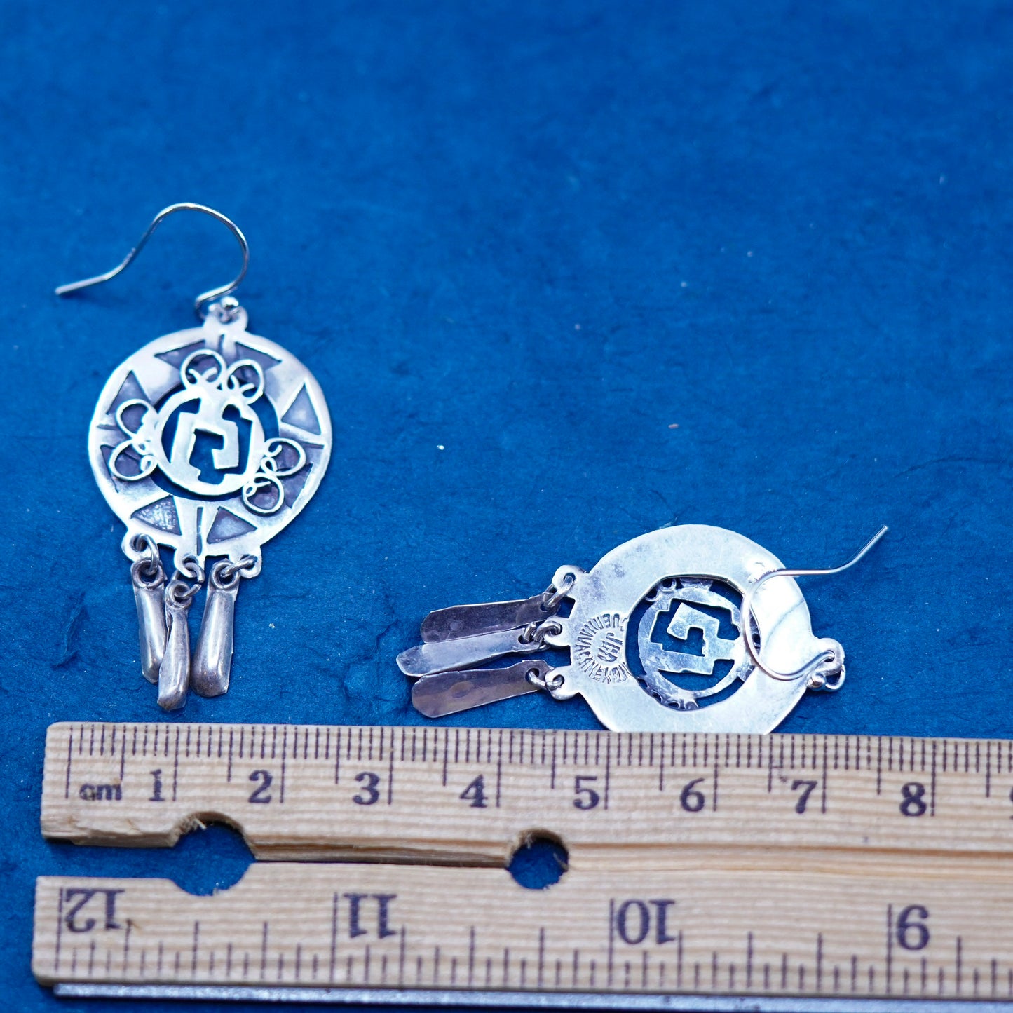Vintage Mexico JCA sterling silver handmade earrings, 925 fringe drops