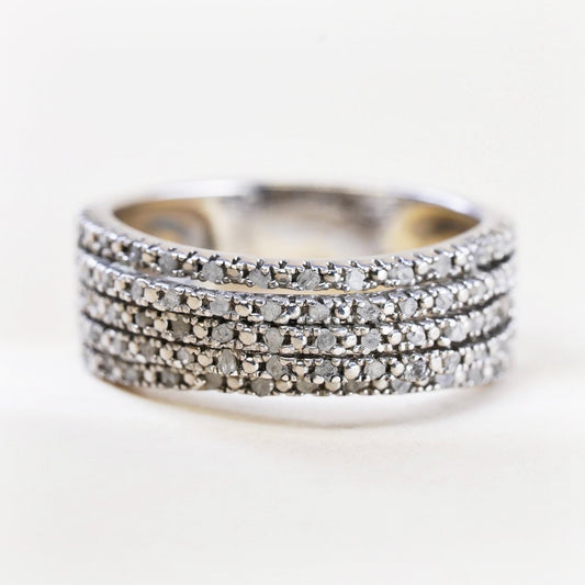 Size 8, Vintaged Designer DBJ sterling 925 silver ribbed ring cluster diamonds