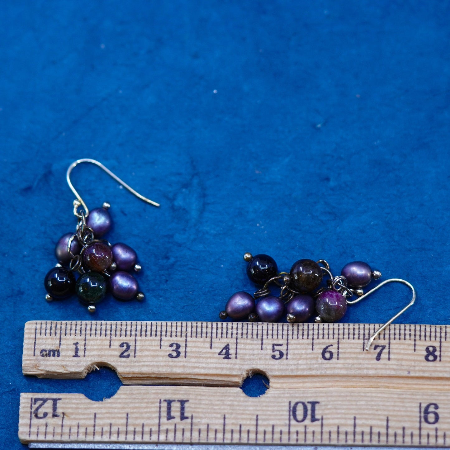 Native American Sterling silver earrings with cluster black pearls and jasper