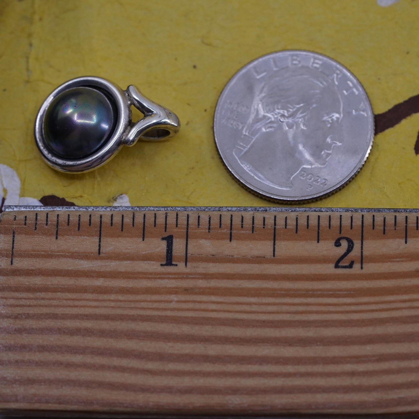 Vintage Barra Sterling silver pendant, 925 silver pendant with black pearl