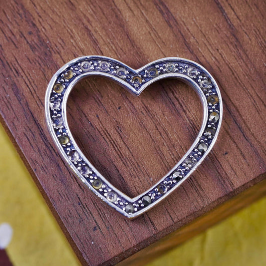 Vintage Sterling silver handmade pendant, 925 heart with marcasite details