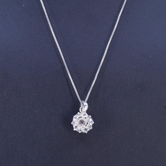 18", vintage Sterling 925 silver box chain necklace cluster cz bead pendant