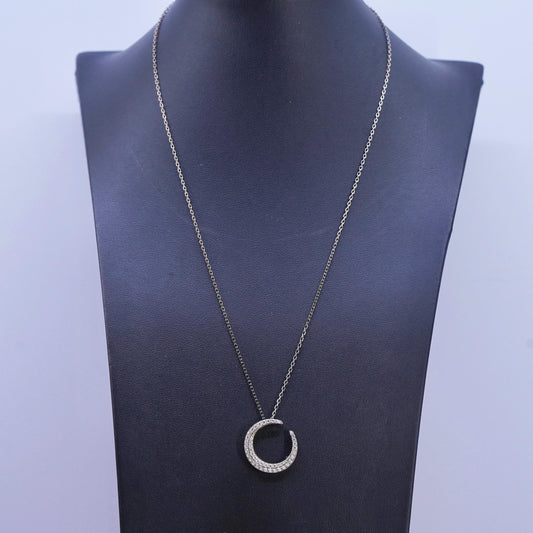 18+2", yellow gold plated Sterling 925 silver necklace cluster cz moon pendant