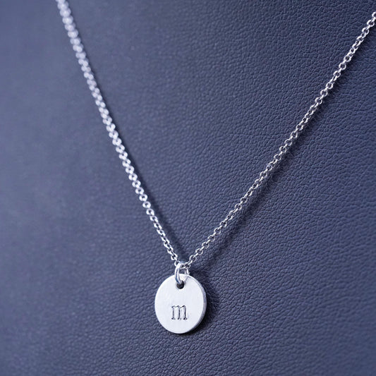 16+2”, vintage Sterling silver necklace, 925 circle chain with tag letter M