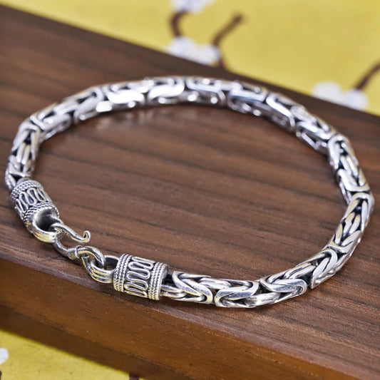 7.25”, vintage bold Sterling silver bracelet, 925 Byzantine, birdcage chain