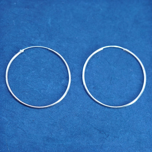 1.5”, vintage Sterling silver handmade hoop earrings, 925 huggie