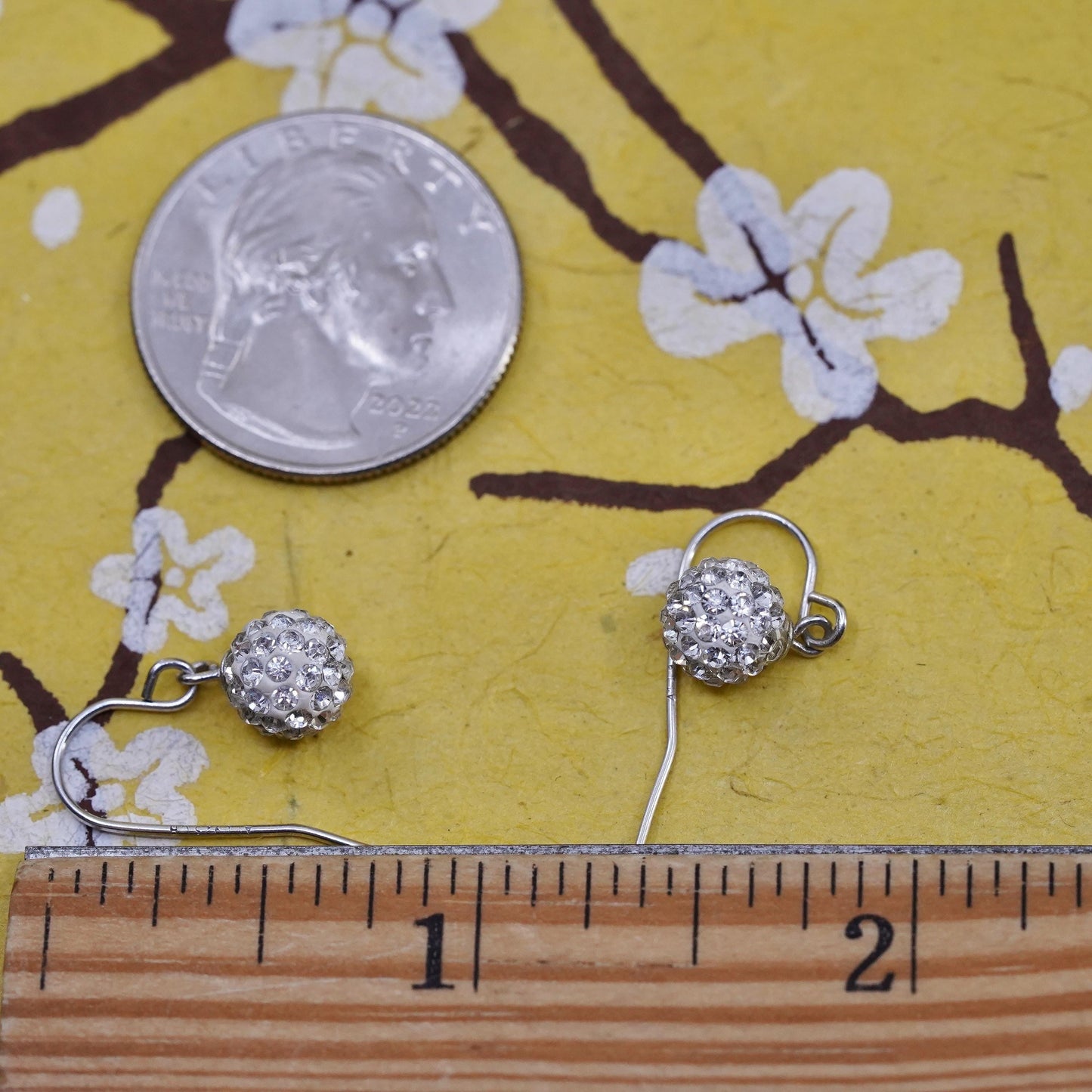 Vintage Sterling silver earrings, 925 drops with cluster Cz