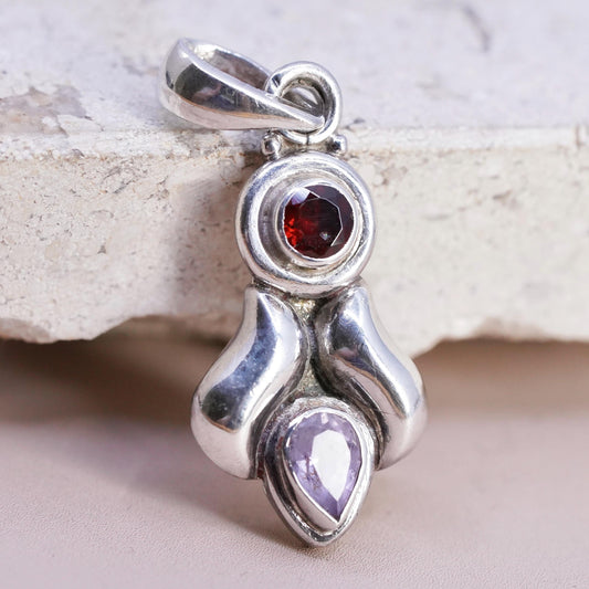 Vintage Sterling silver 925 handmade pendant with ruby and amethyst