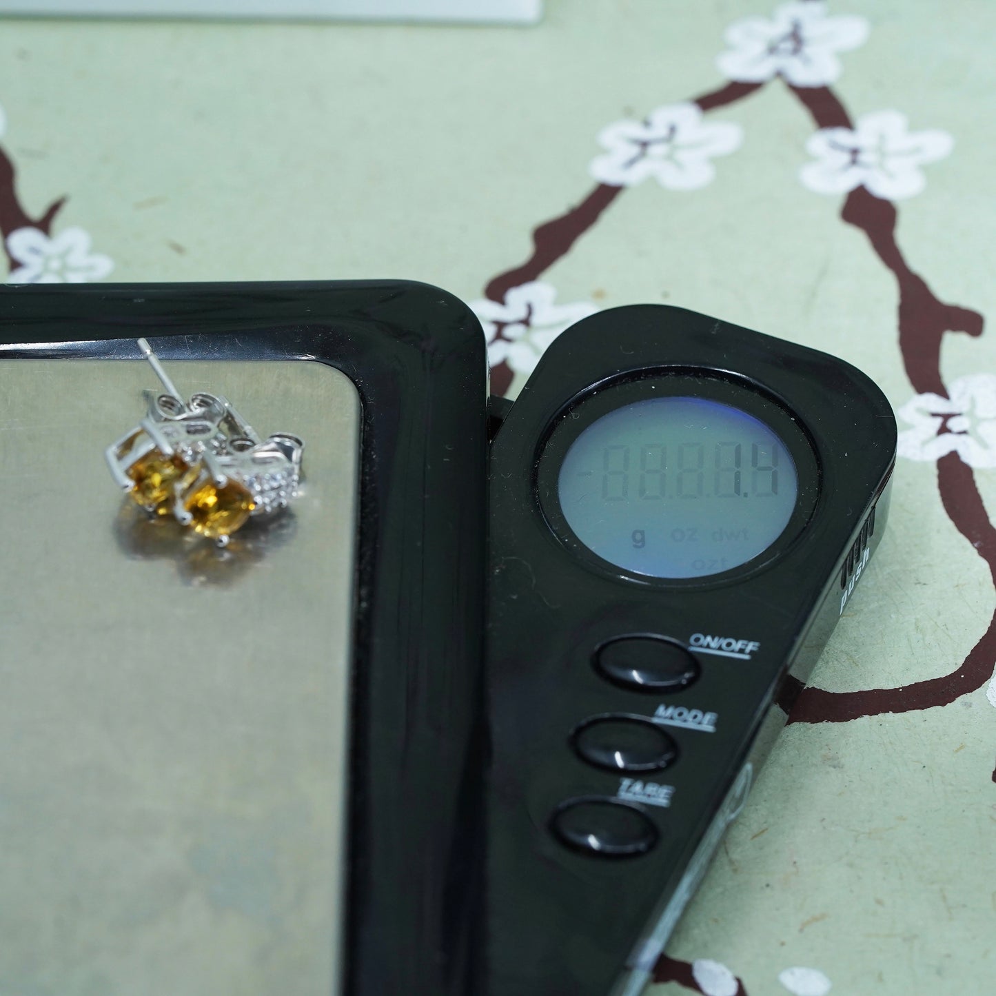 sterling silver studs earrings with citrine and diamond, fashion earrings