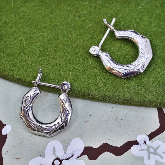0.5", VTG sterling silver loop earrings, textured minimalist primitive hoops