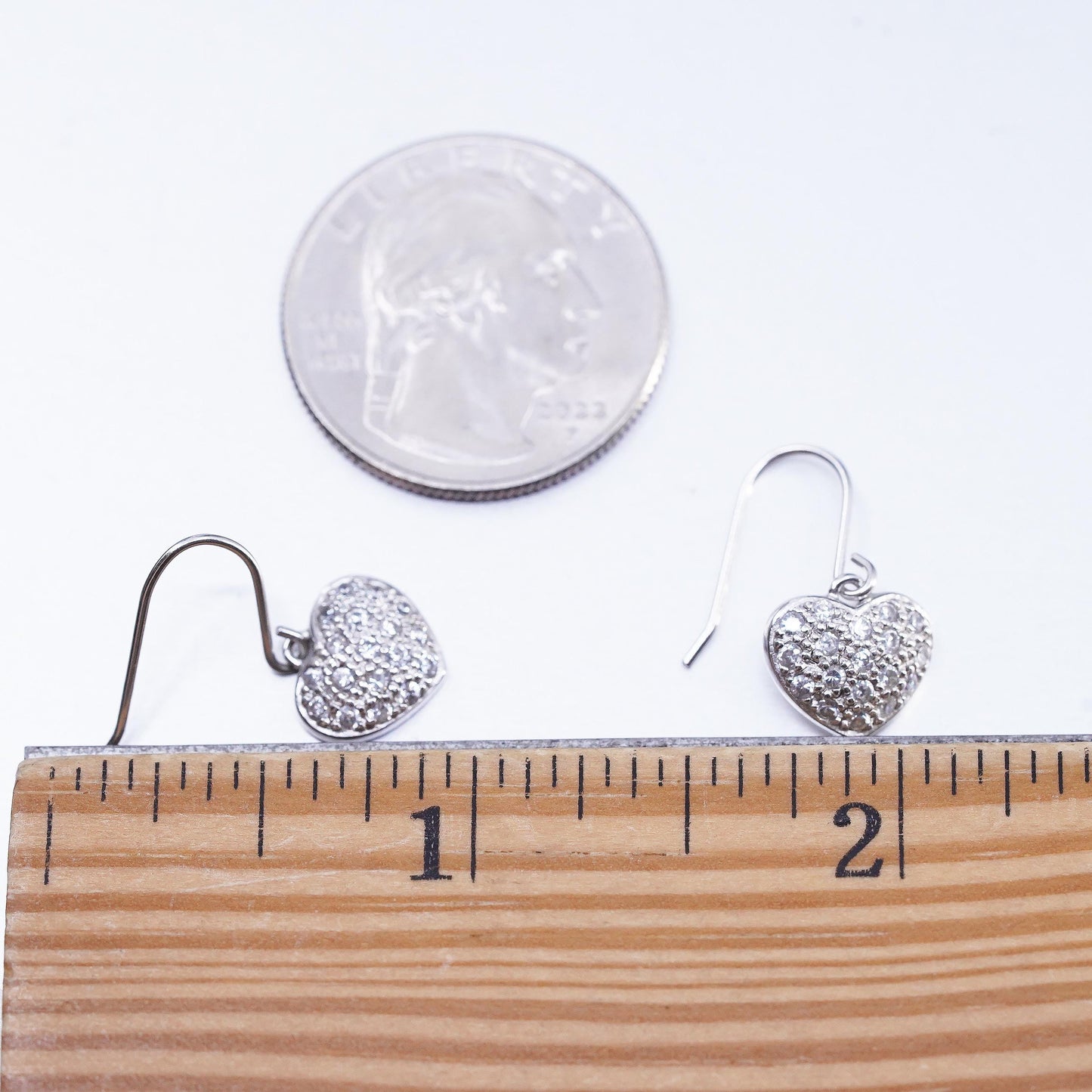 Vintage Sterling 925 silver heart earrings with cluster cz