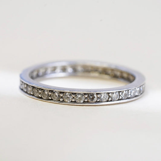 Size 7.25, vintage sterling 925 silver ring cluster CZ, stackable wedding band