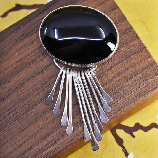 southwestern Mexican Sterling Silver 925 AIS Black Onyx oval Pin Brooch Pendant