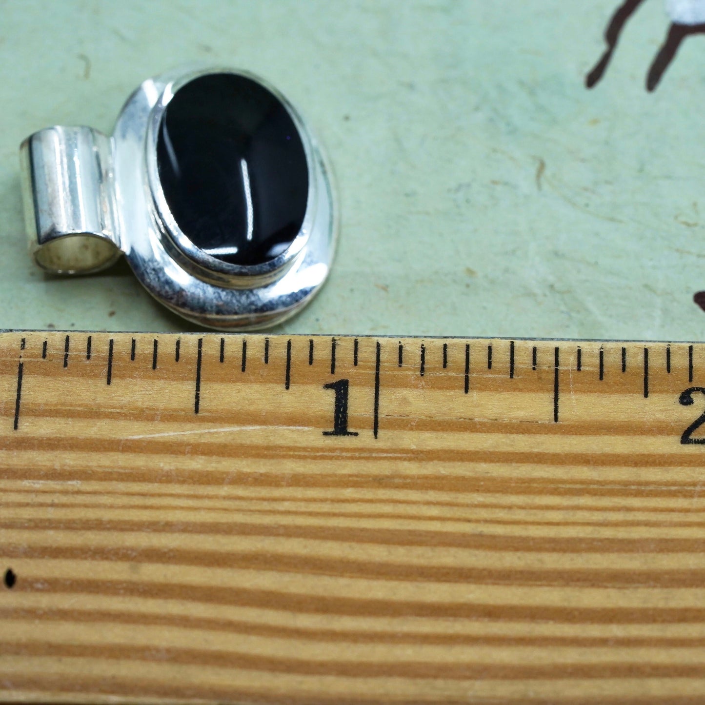 handmade sterling silver pendant, Mexico 925 oval with oval shaped black onyx