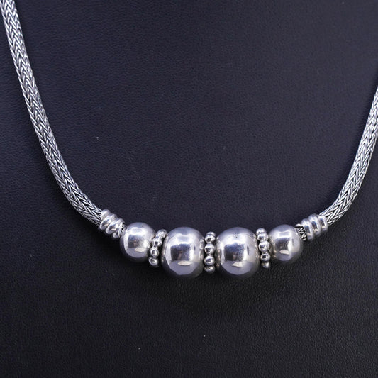 20", vintage bold Sterling silver necklace 925 silver wheat chain beads pendant