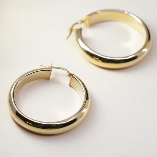 1.5", Vintage Dyadema yellow gold over sterling silver loop earrings, hoops