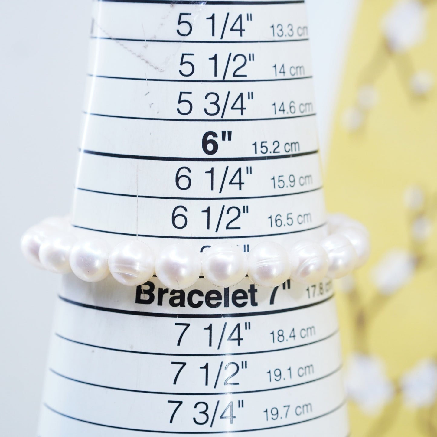 7”, Italian yellow gold over Sterling silver bead 10mm pearl elastic bracelet