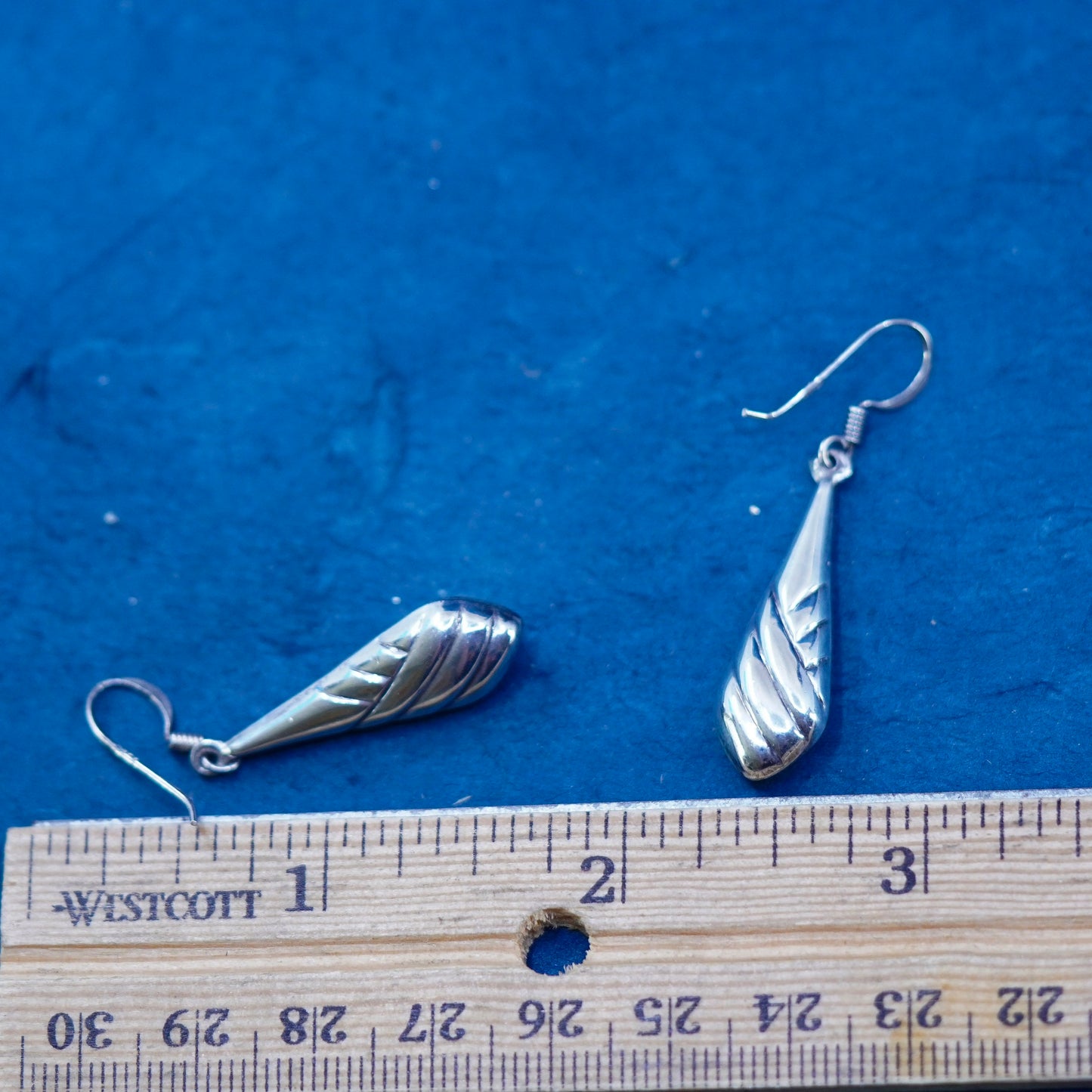 Vintage sterling silver handmade earrings, 925 textured teardrop drops