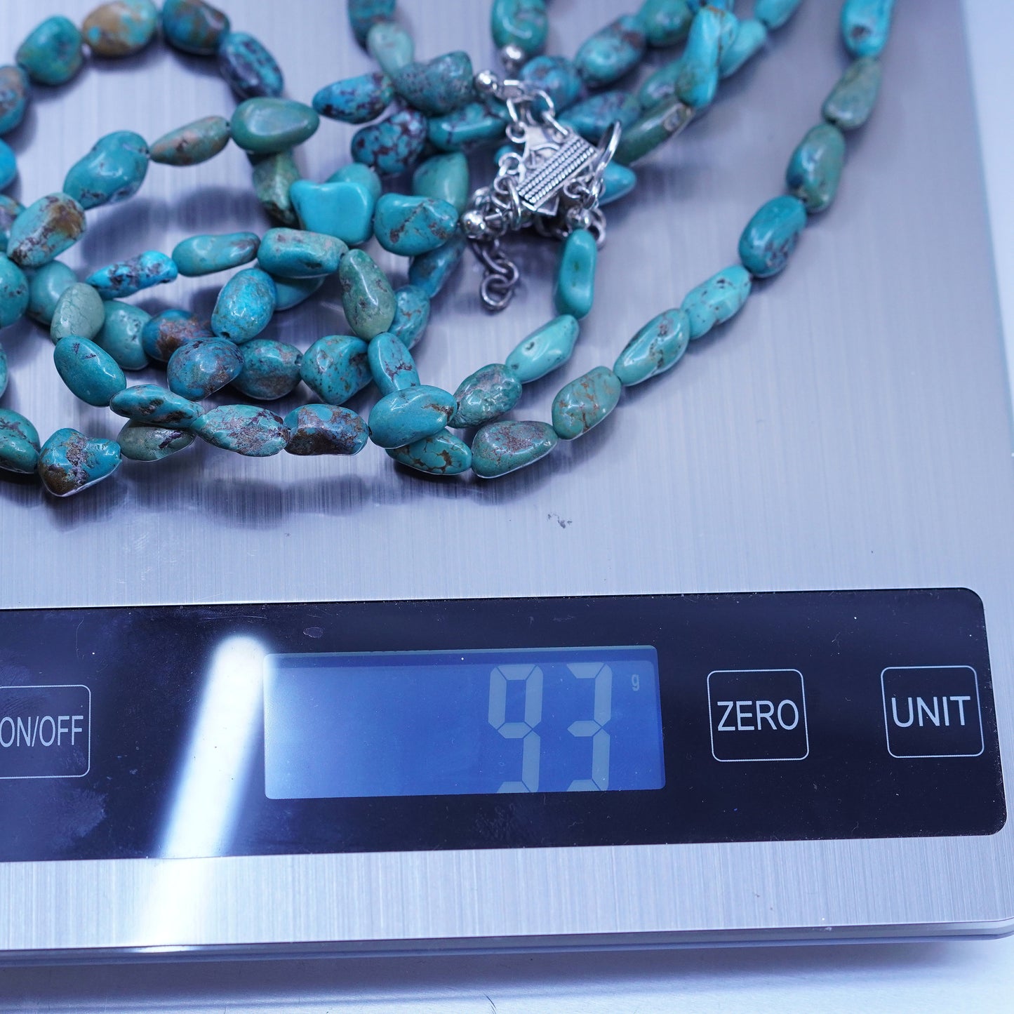 16+2”, VTG Sterling 925 silver handmade necklace with nugget turquoise beads