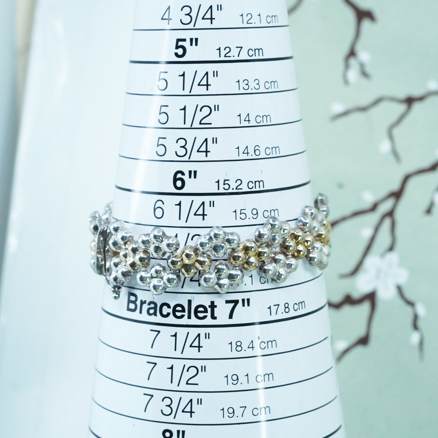 6.5”, Italian two tone Sterling Silver 925 chain, bead textured tennis Bracelet