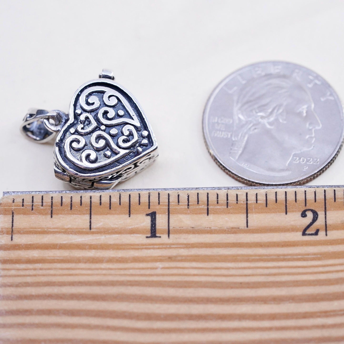 Sterling Silver Heart Locket Pendant, 925 Scroll Photo Locket, Romantic Charm