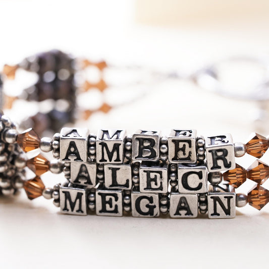 6.5”, sterling silver bracelet multi strands 925 pearl name Amber Alec Megan