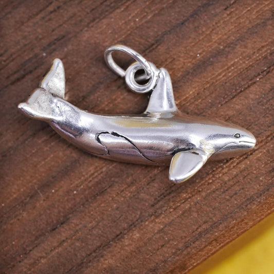 Vintage Sterling silver handmade pendant, 925 whale charm