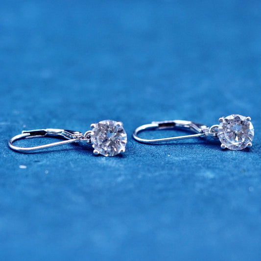 Vintage sterling silver earrings, solid 925 silver with cz dangles