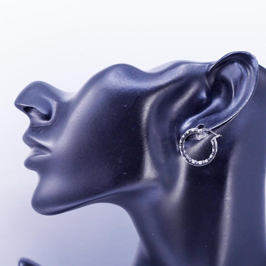 0.75", vintage Sterling silver handmade earrings, 925 Huggie hoops cluster CZ