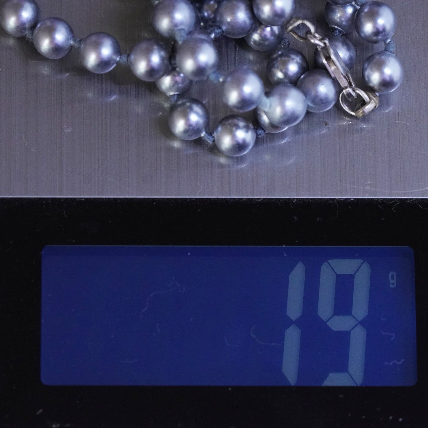 17", Vintage genuine gray pearl beads necklace with 925 sterling silver clasp