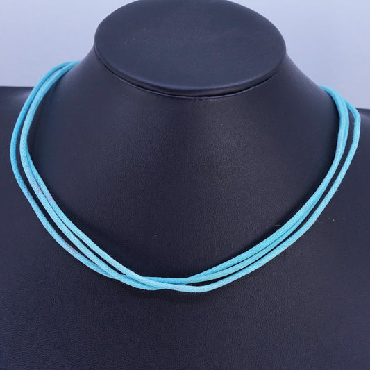 16+2", vintage Sterling 925 silver multi strands blue linen chain necklace