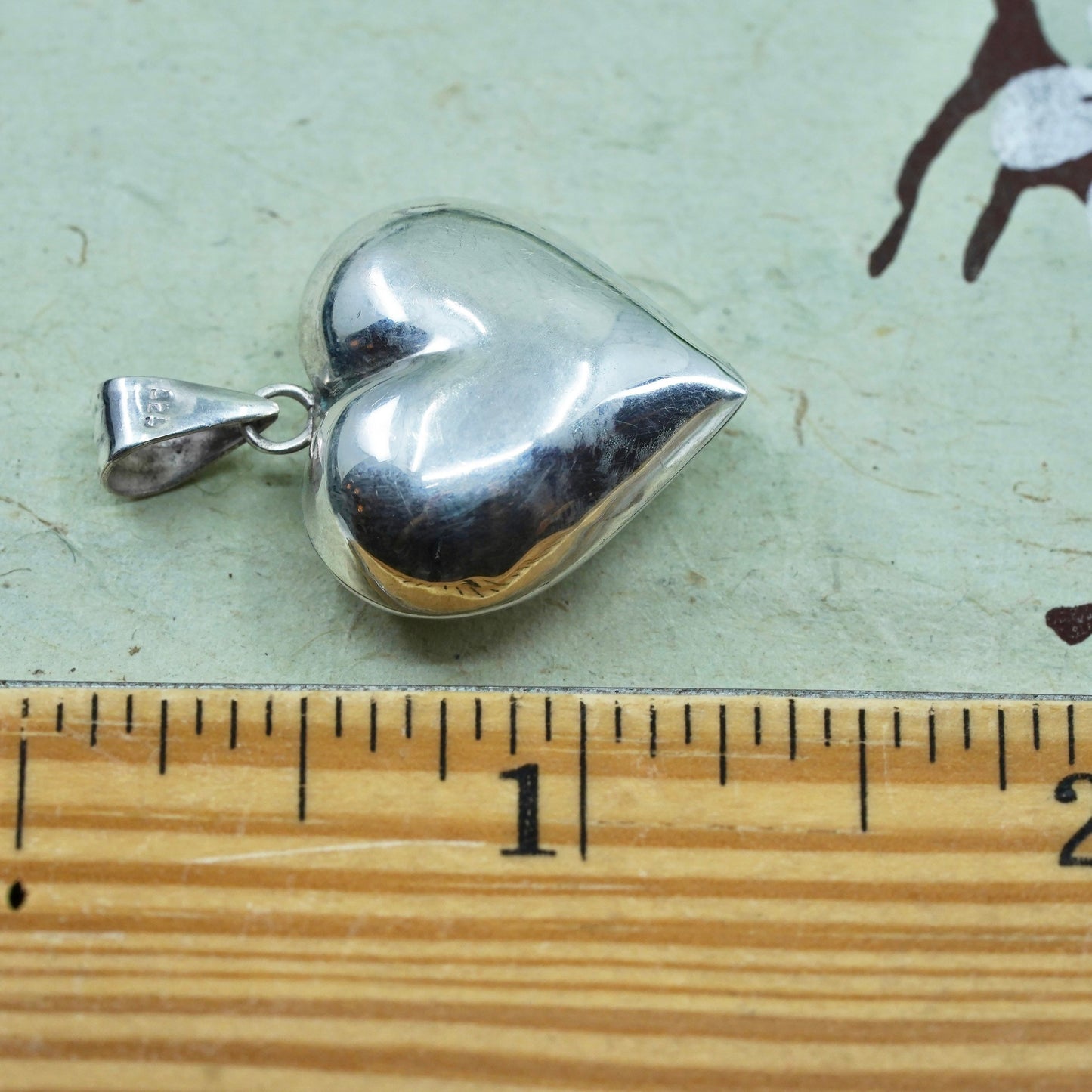 Vintage handmade sterling silver puffy heart charm, 925 charm pendant