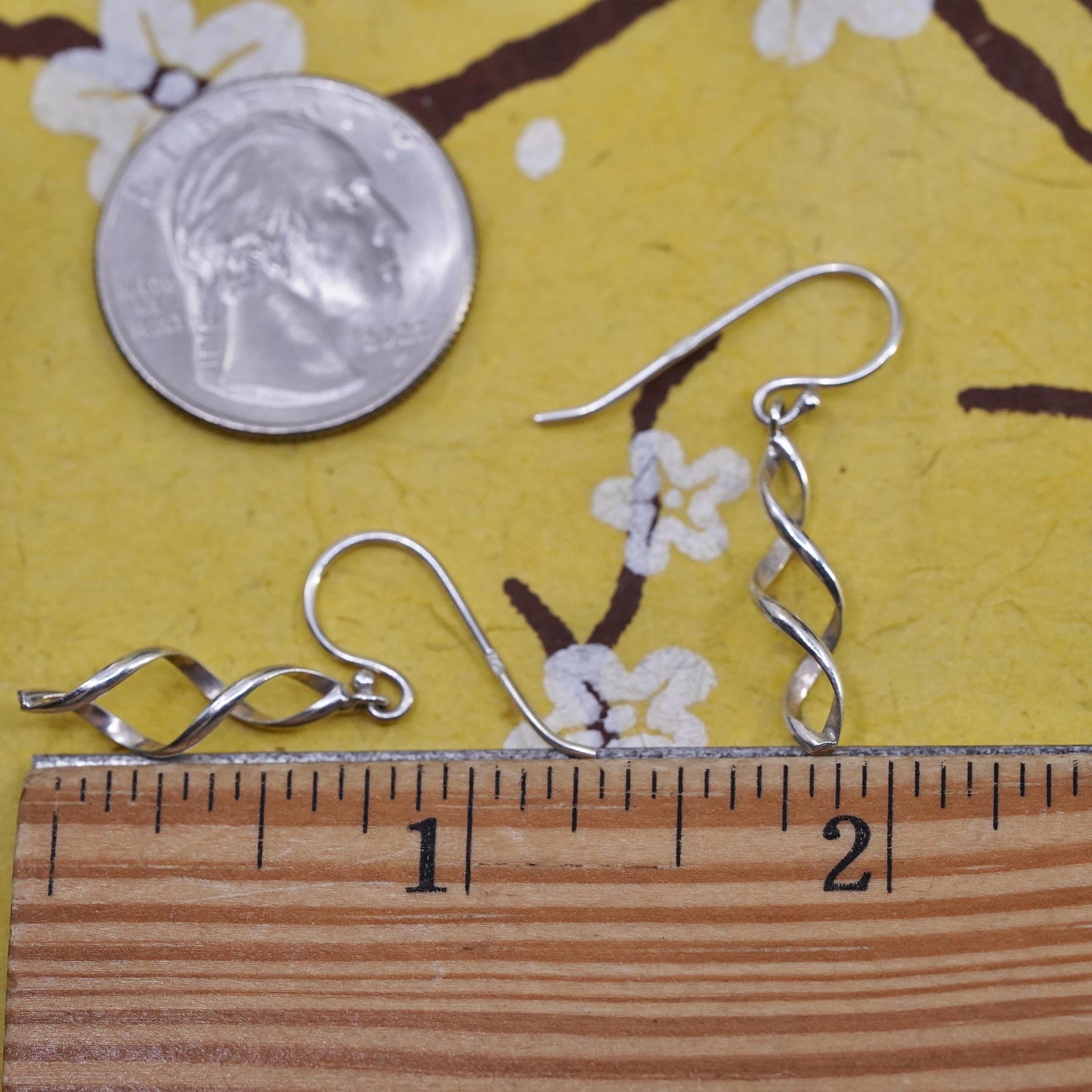 Vintage Sterling silver handmade earrings, 925 twisted dangle
