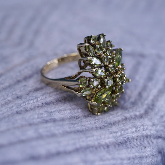 Size 7.25, vermeil gold over Sterling silver ring, 925 band w/ cluster peridot