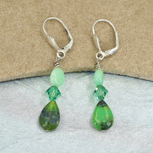 Vintage Sterling 925 silver handmade earrings with teardrop jade