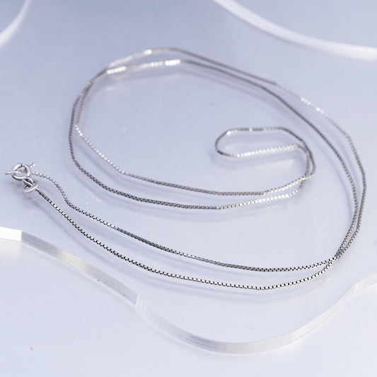32" 1mm, vintage Italian Sterling 925 silver long box chain necklace