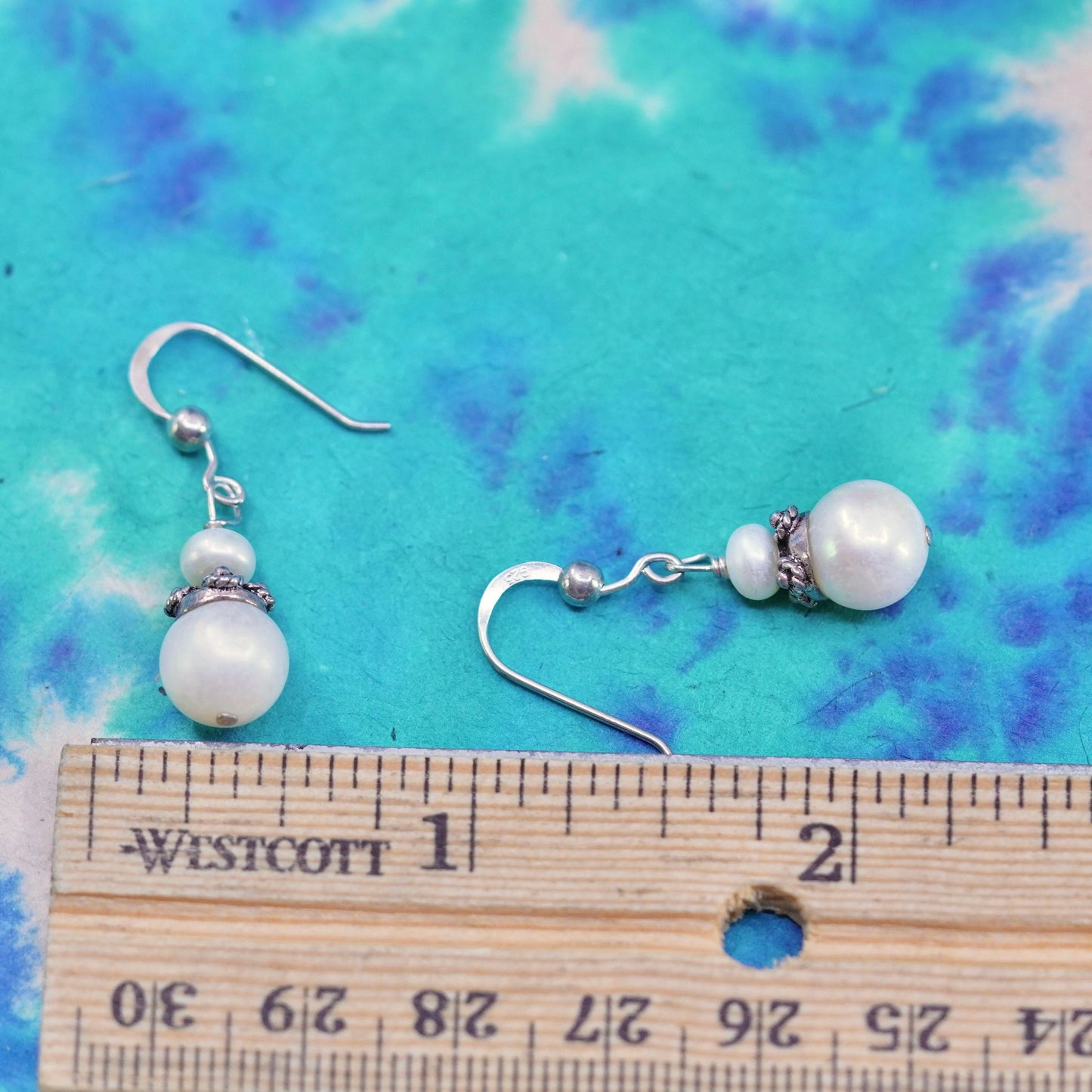 Vintage Sterling silver handmade earrings, 925 hooks with pearl