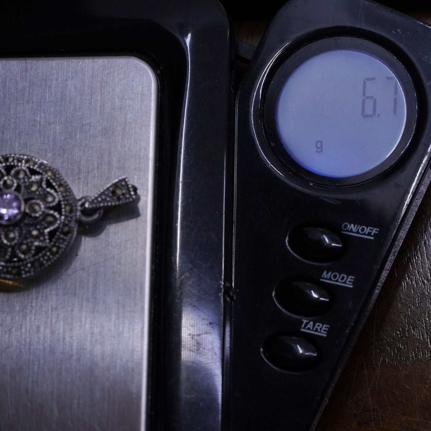 Sterling silver prayer circle locket pendant, 925 charm marcasite amethyst