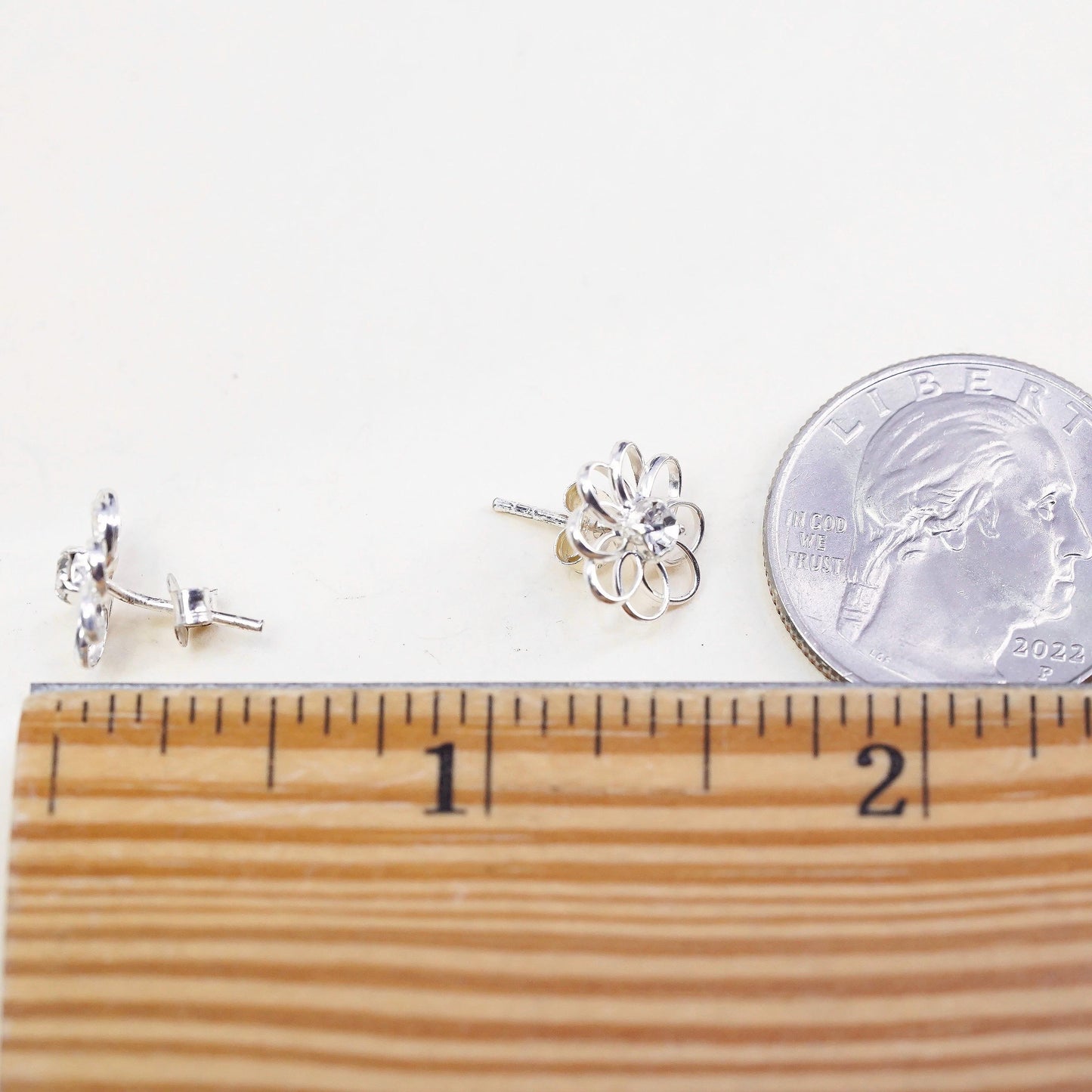 Vintage Sterling silver handmade earrings, 925 flower studs
