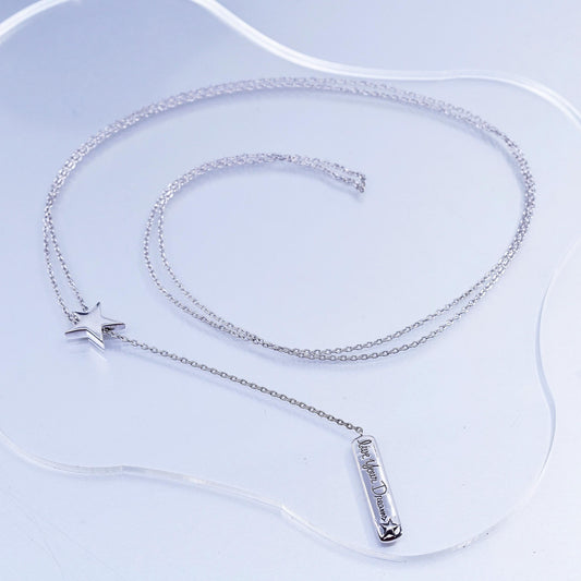 32", vintage Sterling 925 silver extra long necklace star tag live your dreams