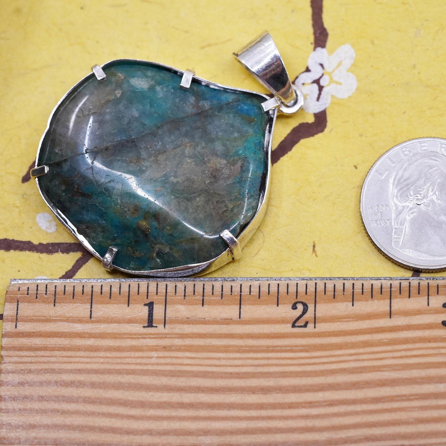 Vintage Sterling silver 925 handmade pendant with chrysocolla quartz