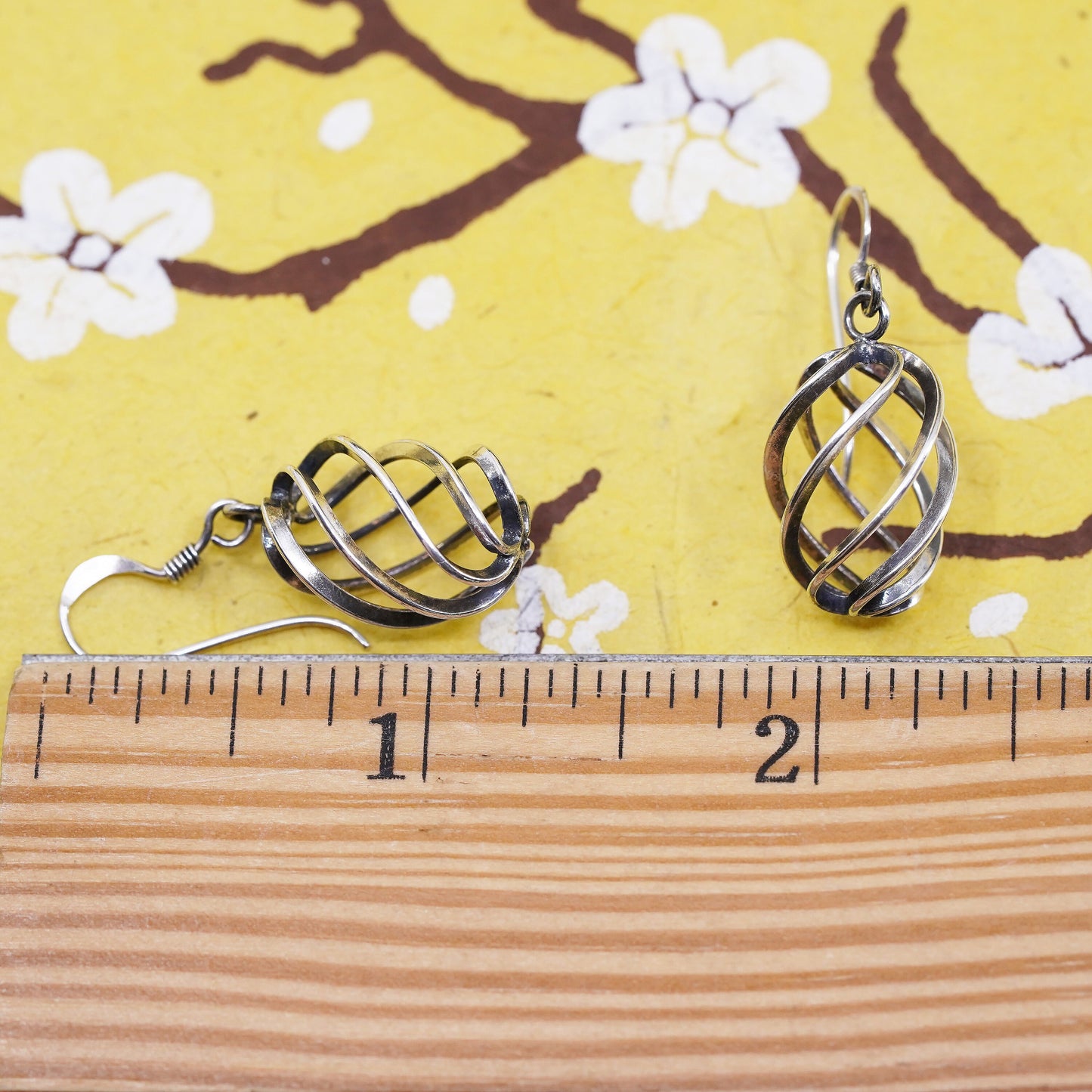 Vintage Sterling silver handmade earrings, 925 twisted dangle