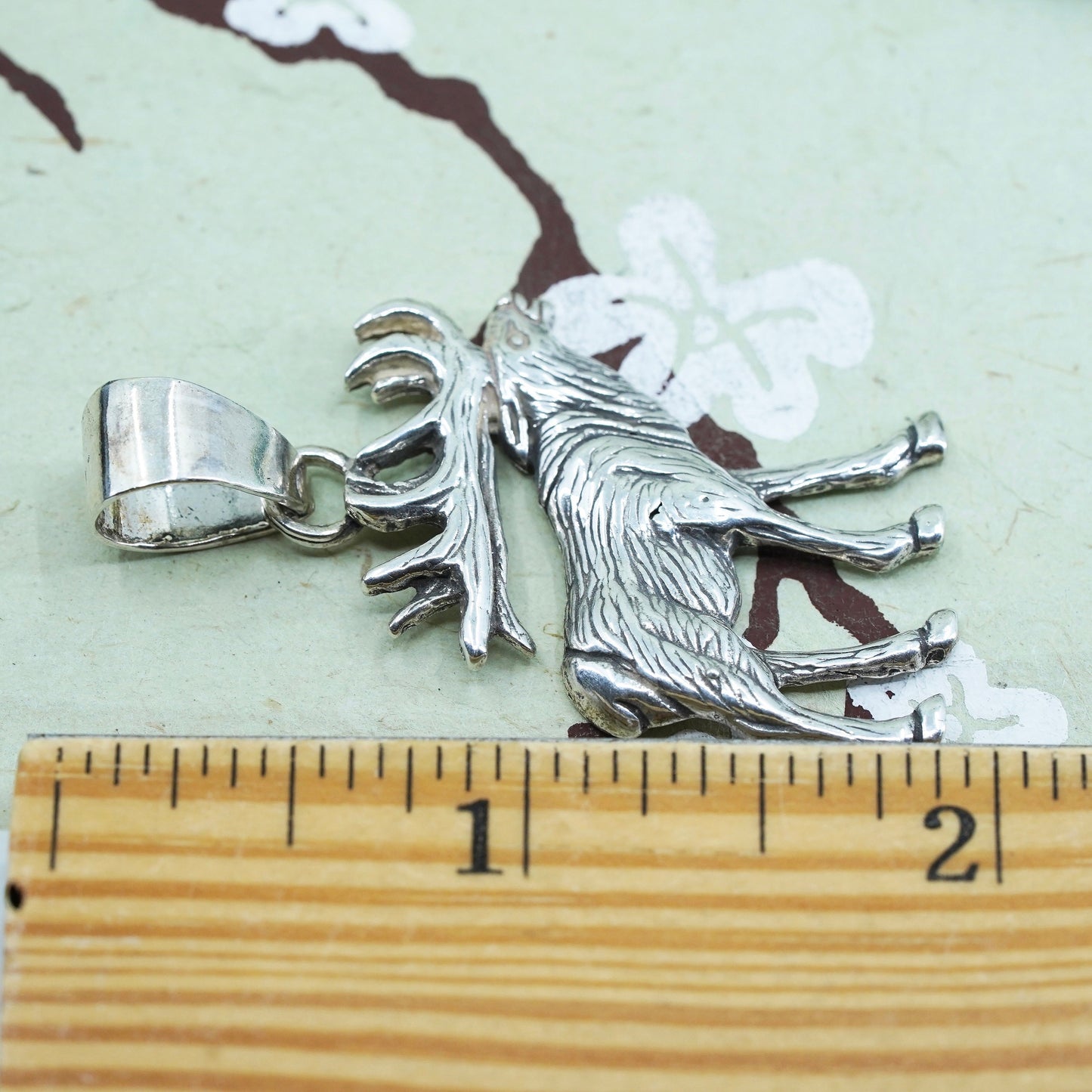 Vintage sterling silver handmade pendant, Native American 925 elk deer