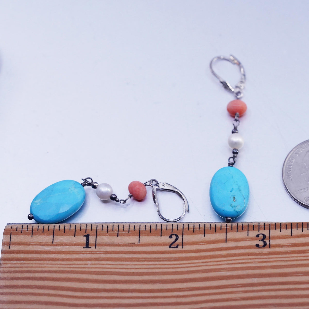 Vintage LUC Sterling 925 silver earrings with turquoise oval pearl beads