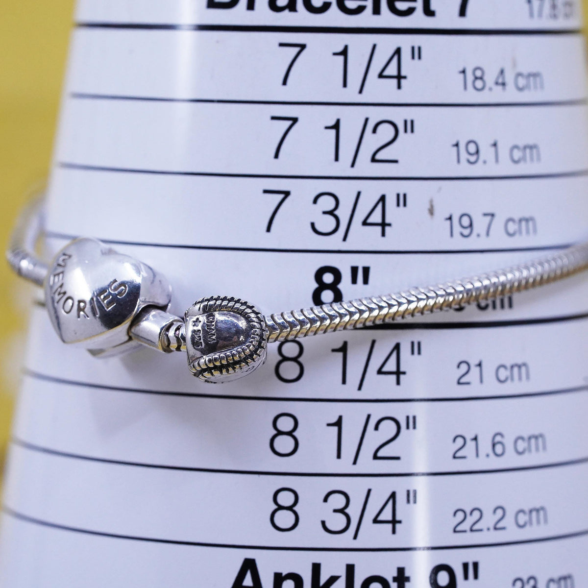 6.25", Italian sterling silver bracelet, 925 snake chain baseball charm heart