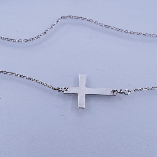 16”, vintage Sterling 925 silver handmade circle necklace with cross pendant