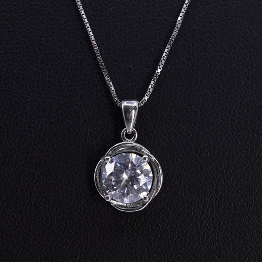 18" 1mm, vintage Sterling 925 silver handmade box necklace with cz pendant