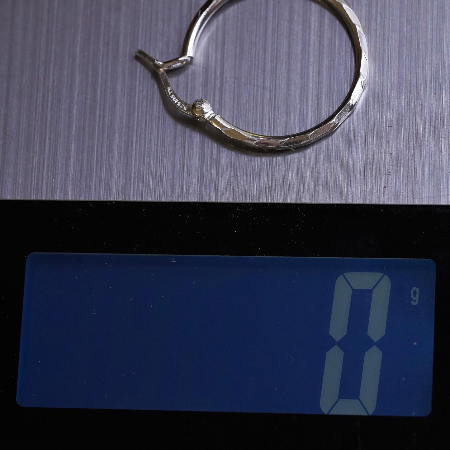 1", Vintage sterling silver loop single earring, textured minimalist hoop