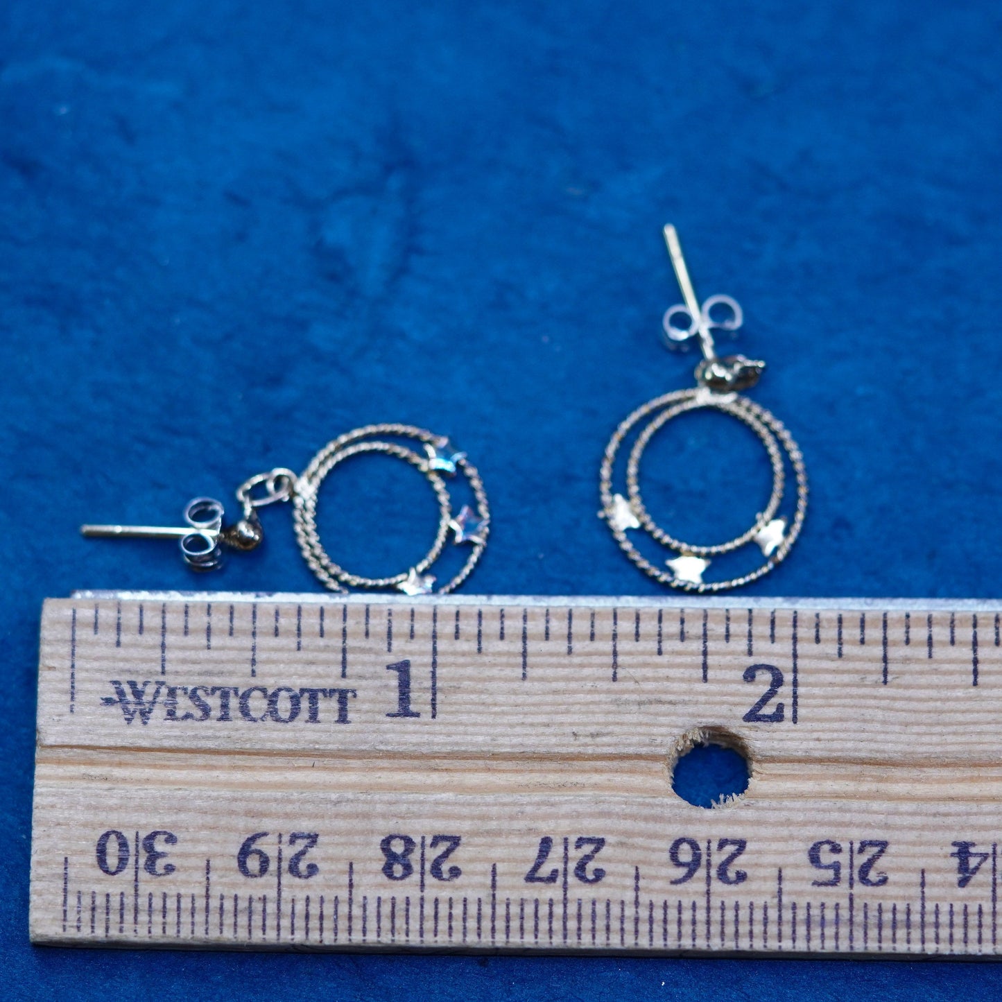 Vermeil gold over sterling silver earrings, 925 circle dangles with star